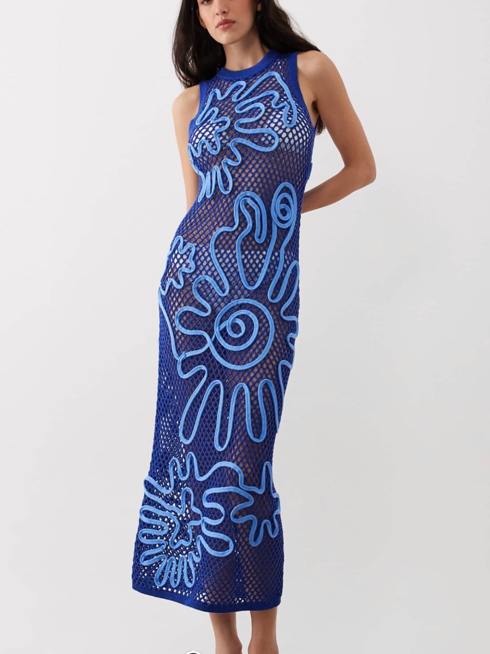ASOS Blue Crochet Maxi Dress with Light Blue Applique